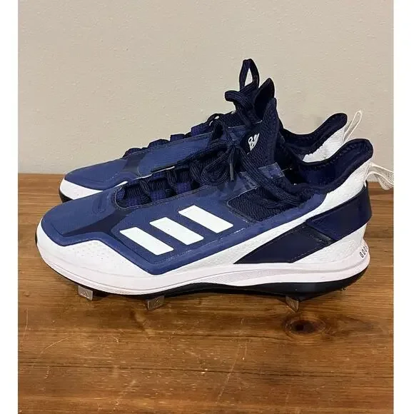 Adidas Icon Mens Size 7.5 Baseball Cleats Navy Blue White Metal Spikes Low Top - Picture 1 of 8